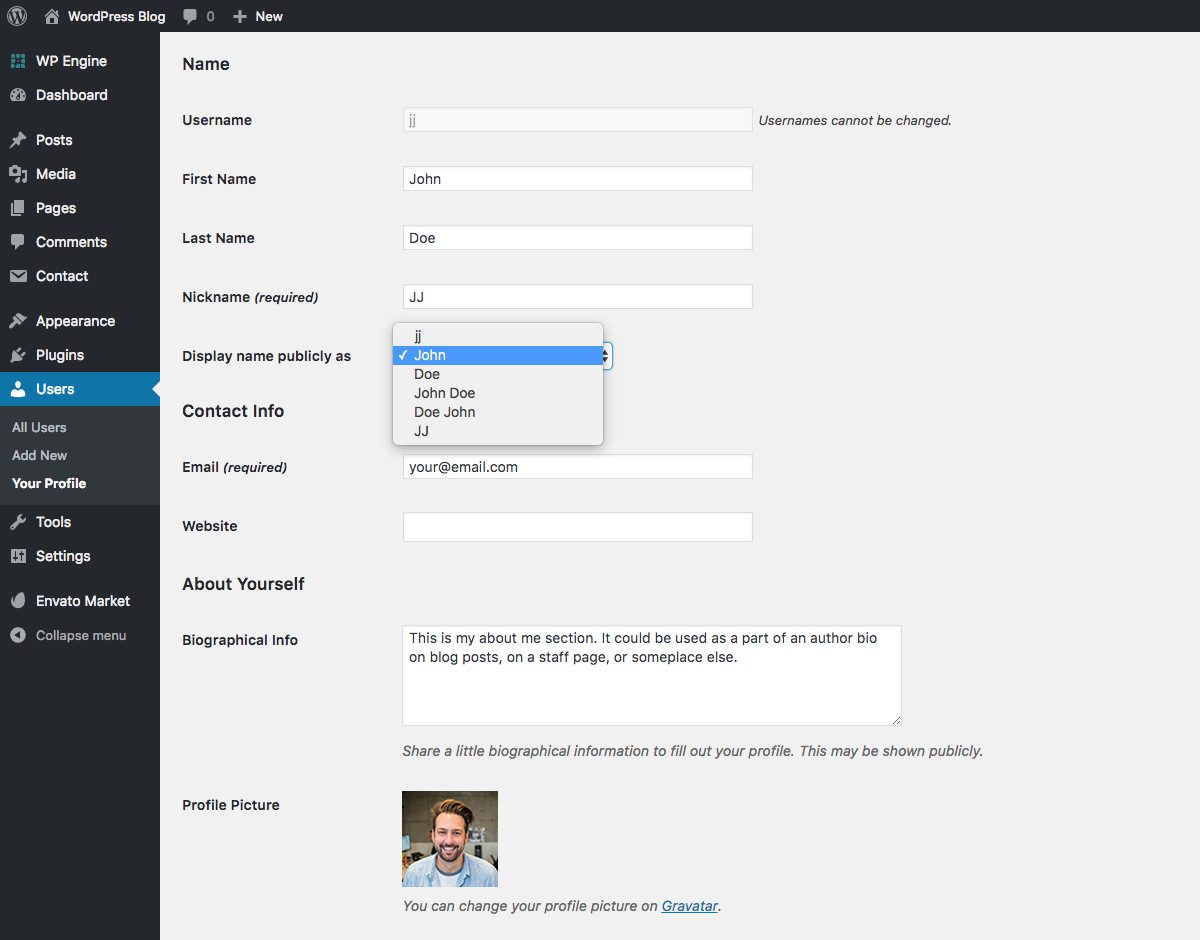 WordPress 用户个人资料设置