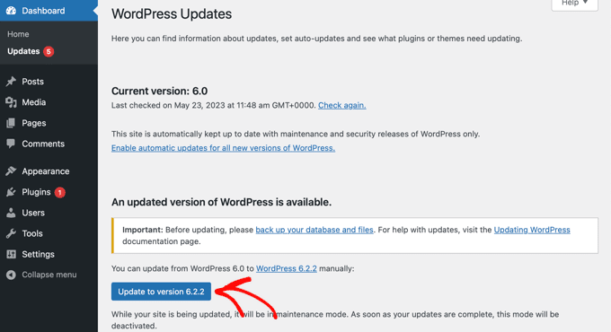 从 WordPress 仪表盘进行升级