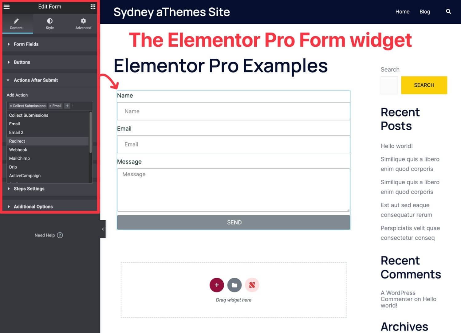 Elementor Pro 联系表单