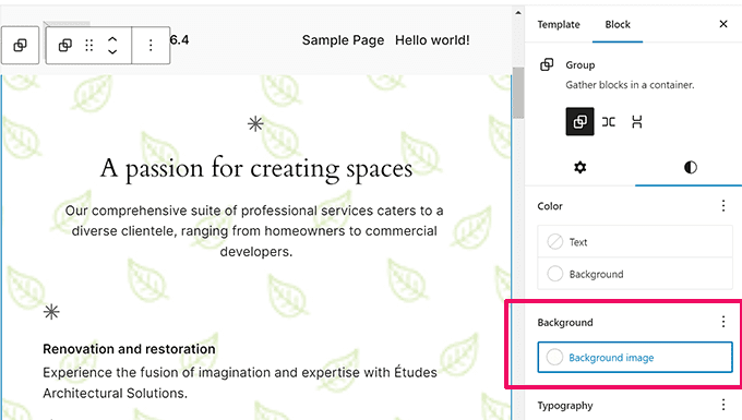 WordPress 6.4 中为群组块设置背景图片