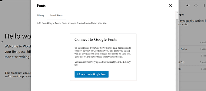 WordPress 6.4 字体库中安装谷歌字体