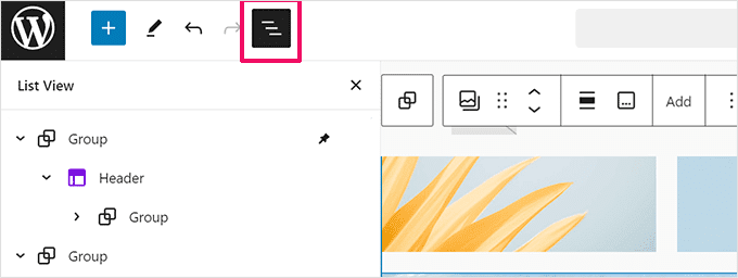 WordPress 块编辑器列表视图