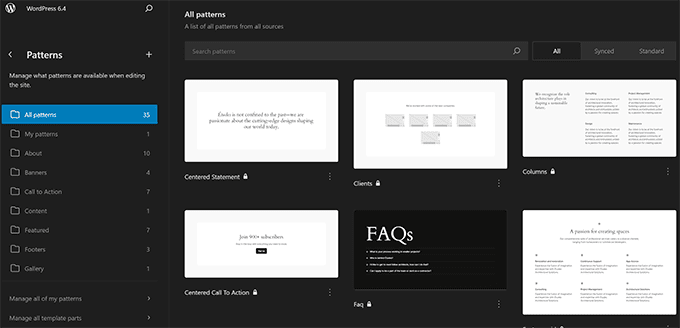 WordPress 6.4 站点编辑器的区块界面