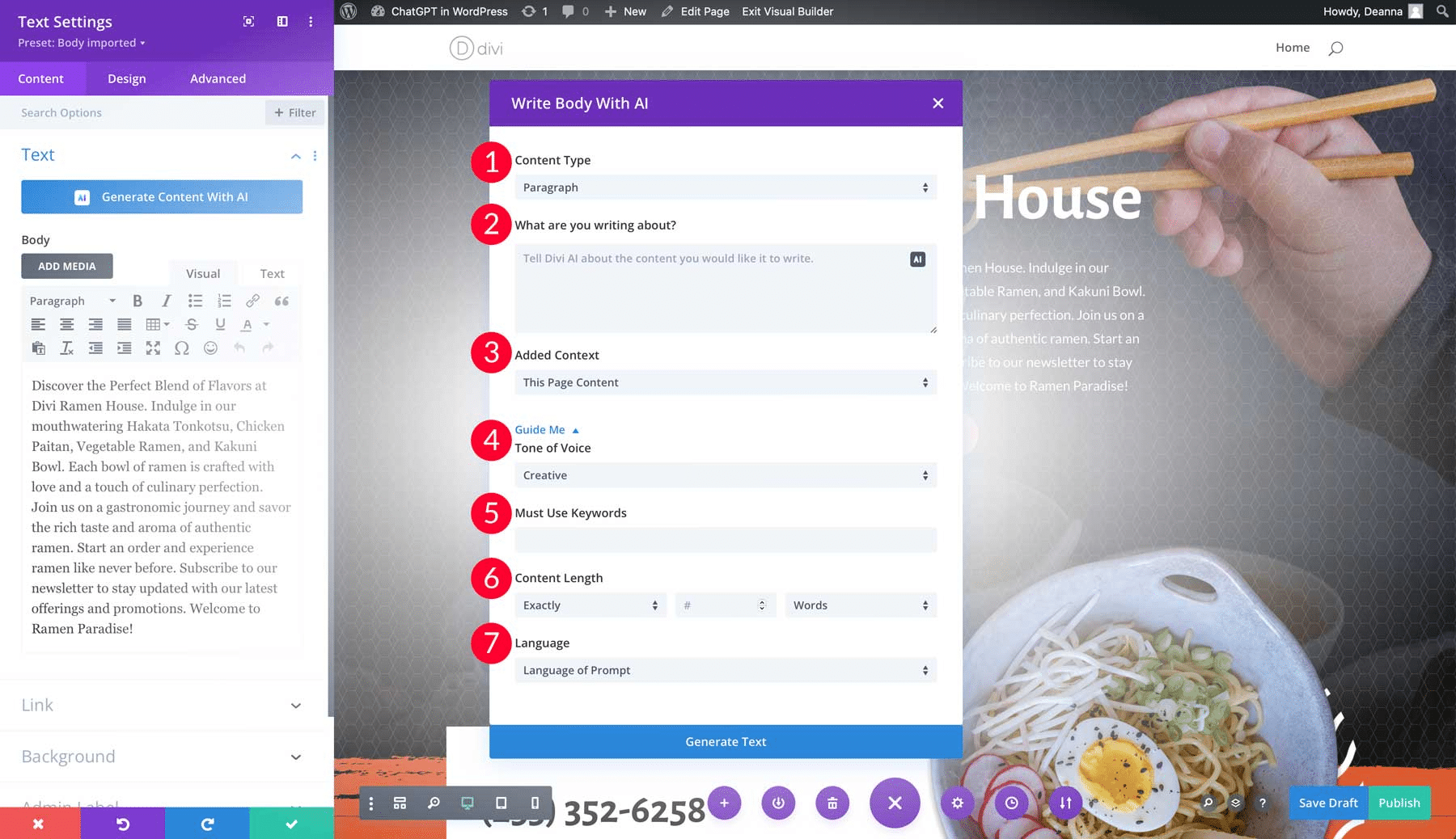 使用 DIVI AI 改进网站副本(来源:Elegant Themes)