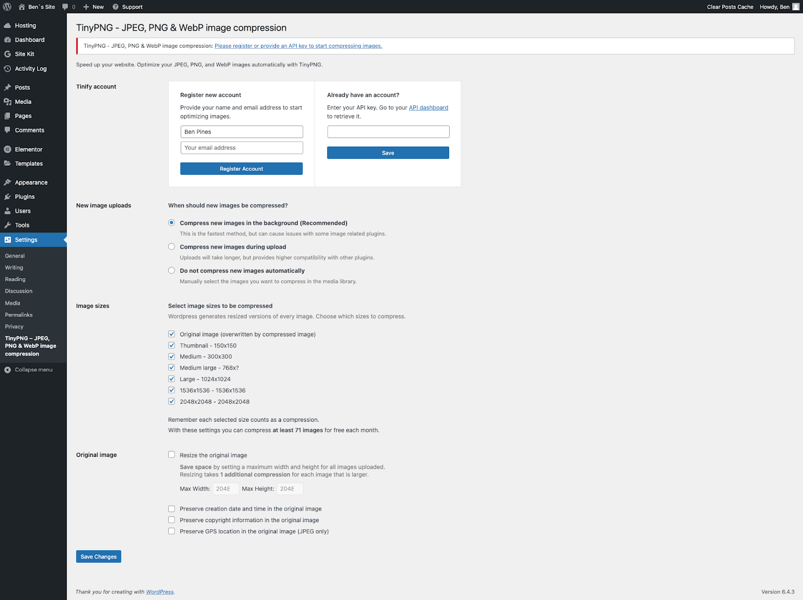TinyPNG 初始设置