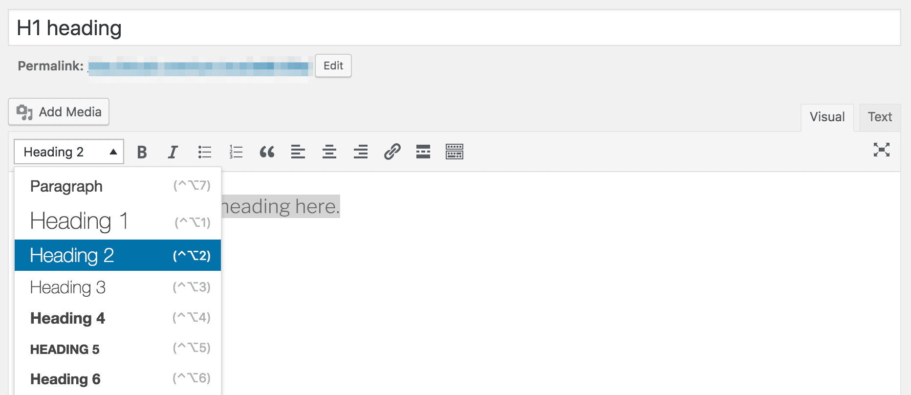 在 WordPress 的经典编辑器中更改 H1 标题